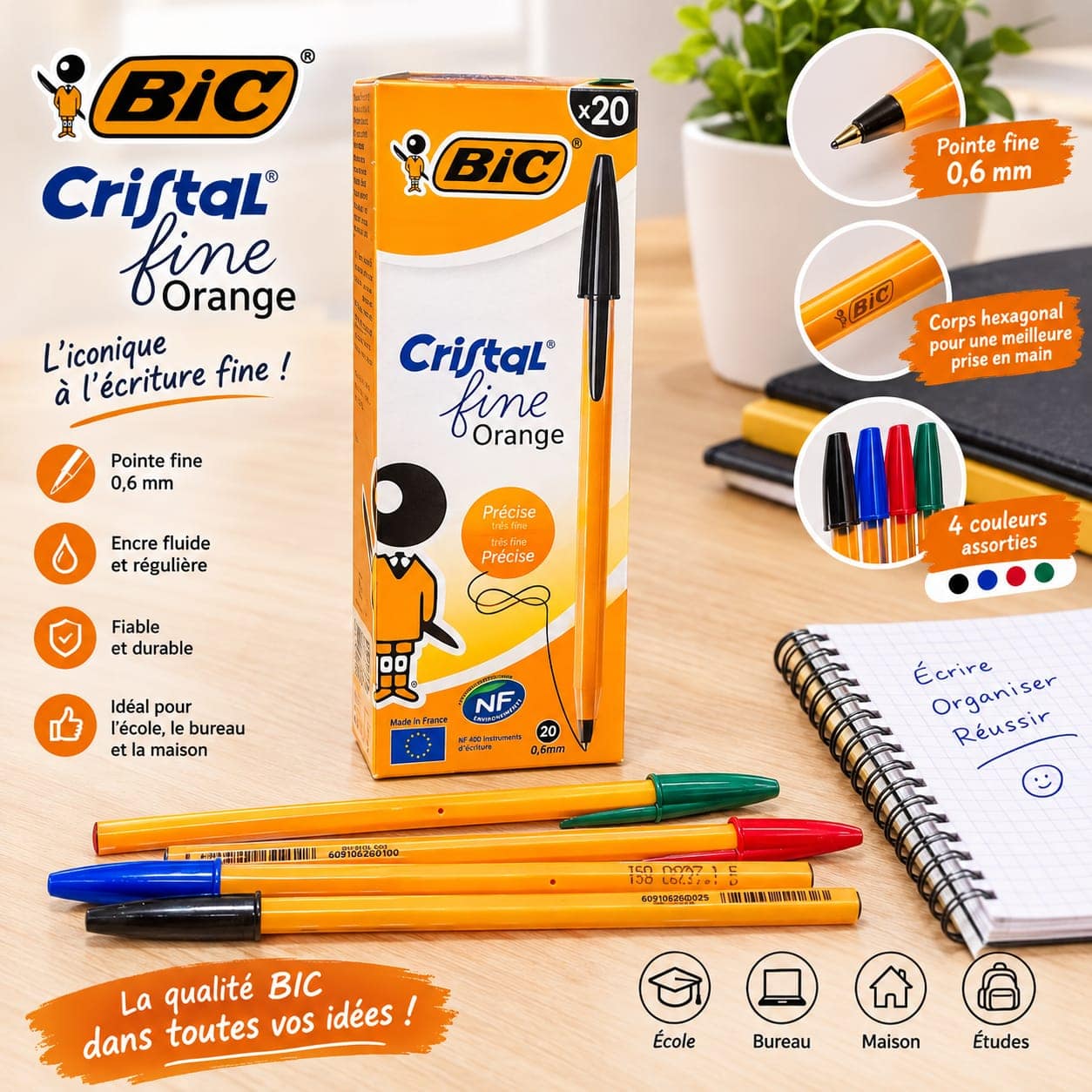 Stylo bic Cristal fine Orange