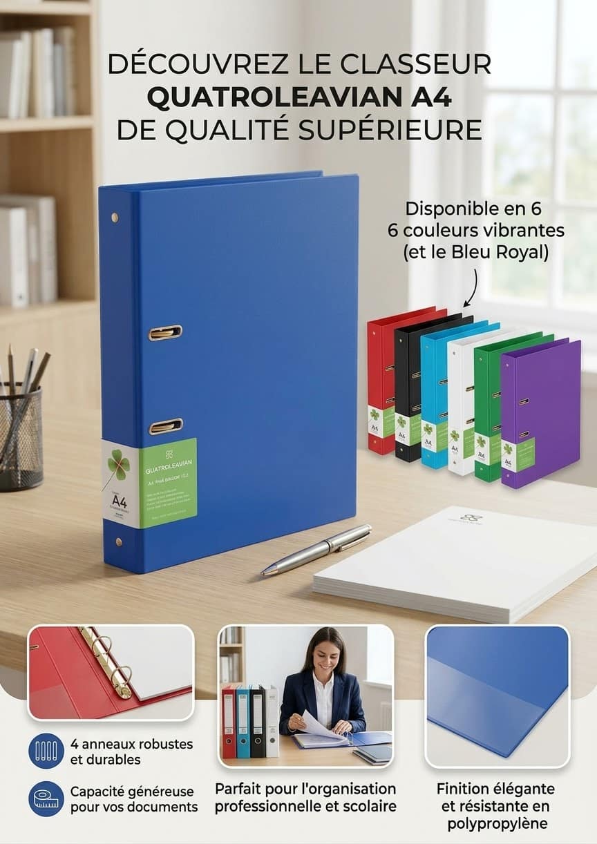 Classeur 4 anneaux A4 plastique